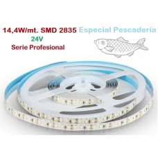 Tira LED Flexible 24V 14W/mt 120 Led/mt SMD 2835 IP20 Especial Pescadería, Serie Profesional, venta por metros